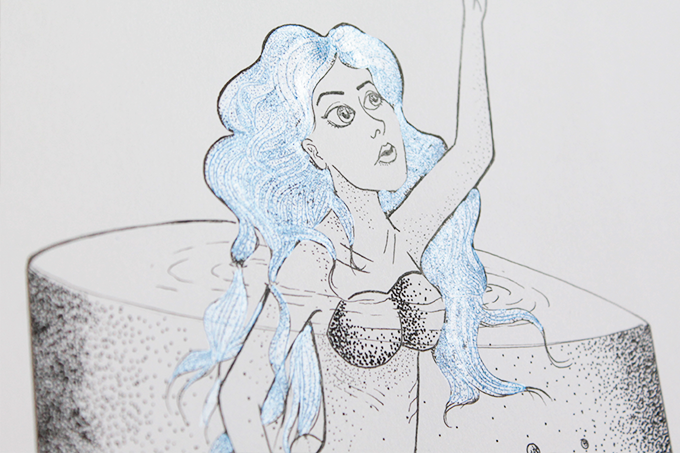 Detalhe da ilustração com aplicação da aquarela aparecendo amarelada