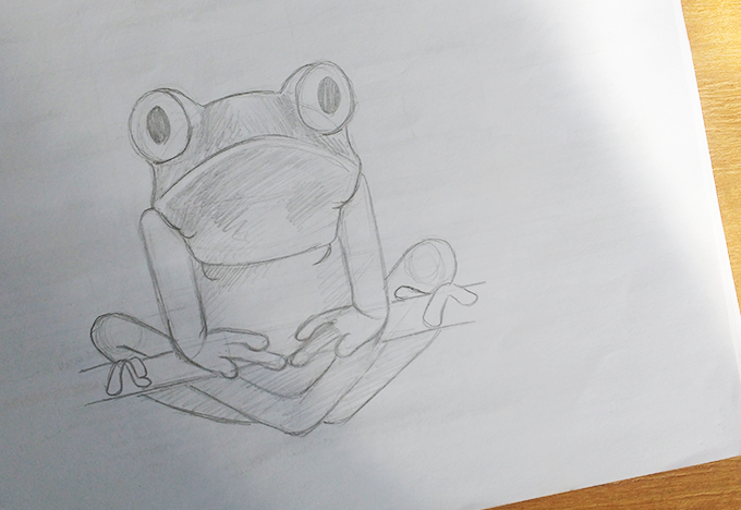 Desenho de um sapo em lápis