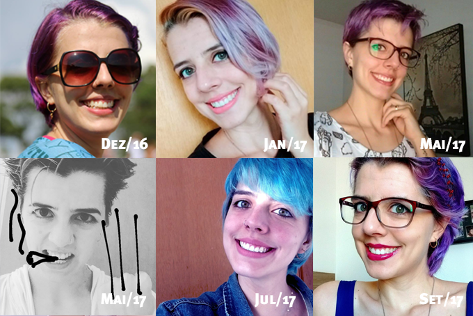 Fotos mostrando o cabelo crescendo entre 2016 e 2017