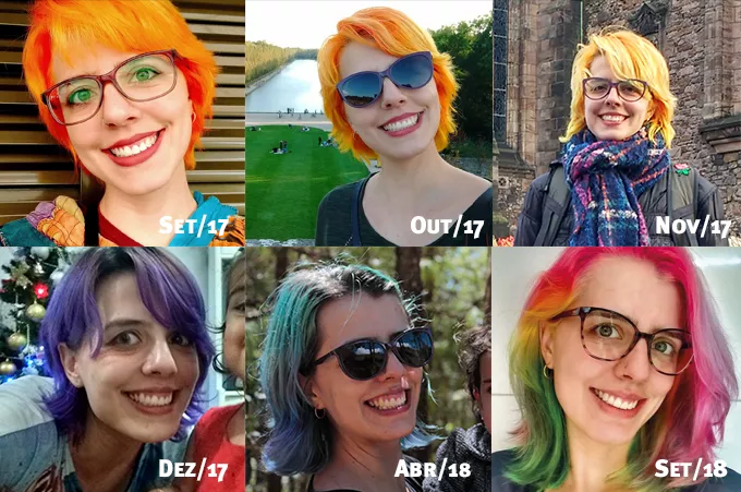 Fotos mostrando o cabelo crescendo entre 2017 e 2018